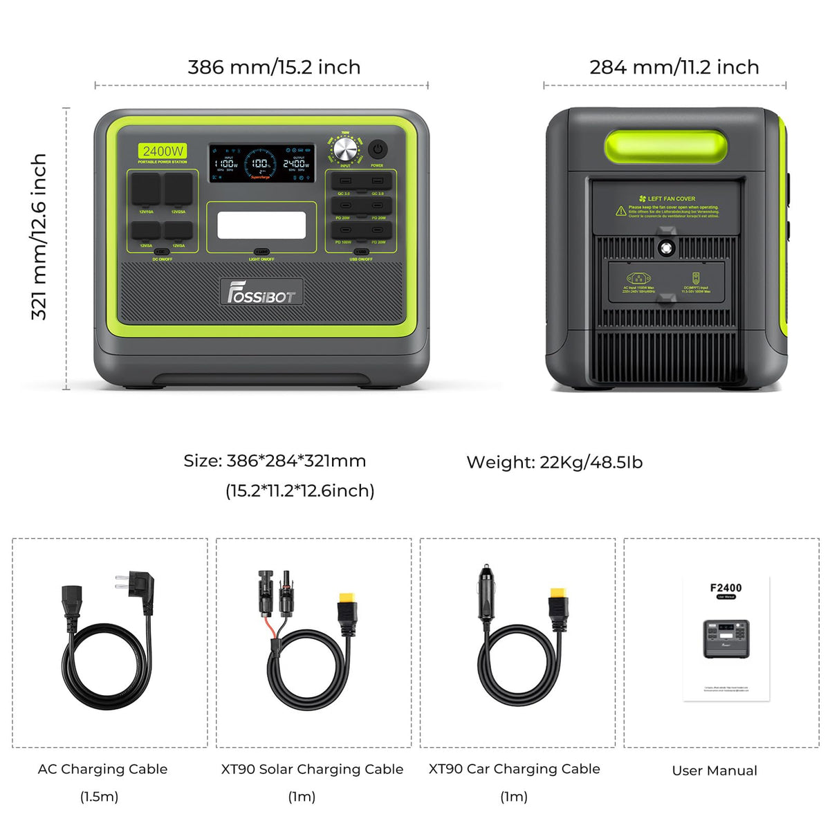 FOSSiBOT F2400 Tragbare Powerstation 2048Wh/640000mAh LiFePO4, 3x230V AC Outputs 2400W (4800W Peak) Solargenerator, Portable Power Stationen Stromspeicher, Outdoor Reisen und Camping im Wohnmobil