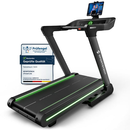 Sportstech sTread Lite Laufband für Zuhause klappbar bis 150 kg & 20 km/h – Treadmill mit 16% Steigung, 7 PS Motor, extra große Lauffläche, LED-Display, App-kompatibel, sPulse Pulsgurt inkl.