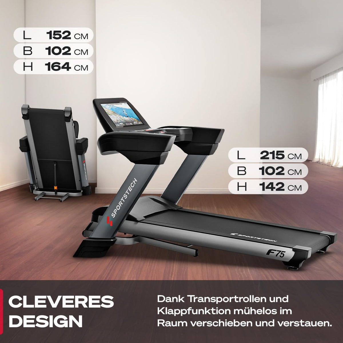 Sportstech, Laufband klappbar mit großem 21,5-Zoll-Touchdisplay, F75