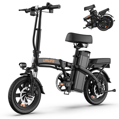 URLIFE E-Bike Klapprad14, 48V 7.5Ah Austauschbarem Akku für Lange Reichweite bis 60KM, Elektrofahrrad 250W Motor, 3 Fahrmodi, Sitzhöhe Verstellbar, Falt-Pedelec ebike für Herren Damen Schwarz