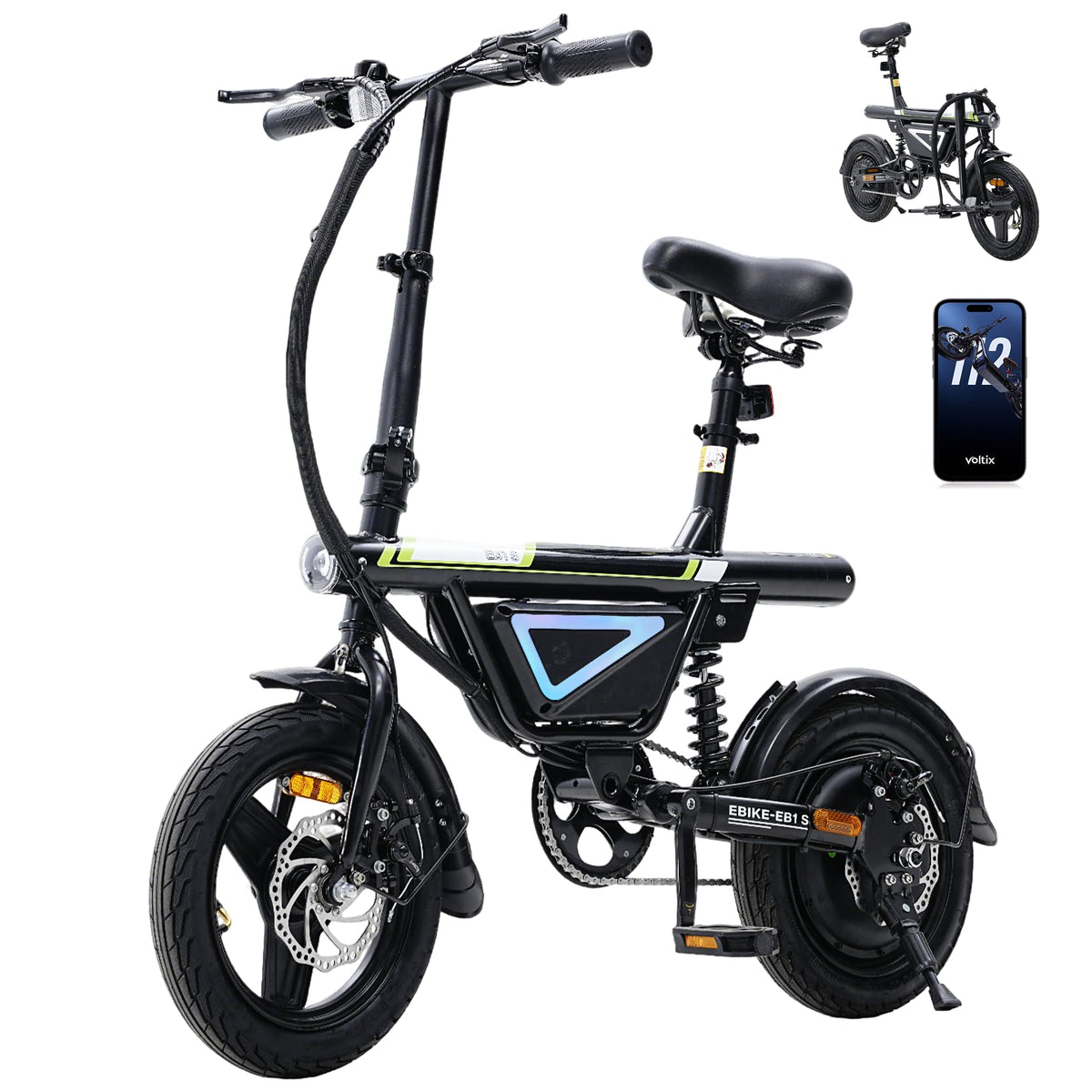 Finbike E-Bike Klapprad 14 Zoll, Elektrofahrrad mit 36V 12Ah Akku für Herren & Damen, 50KM Reichweite, 250W Motor, APP-Steuerung, Faltbares City Bike mit LED-Licht, Leicht & Kompakt für Pendler