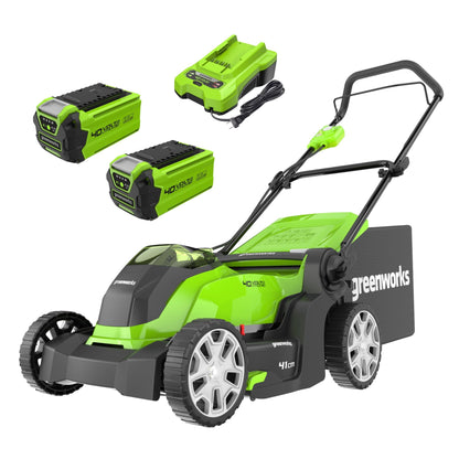 Greenworks 40V Kabelloser Akku Rasenmäher für Flächen bis zu 500 m², 41 cm Schnittbreite, 50-Liter-Sack PLUS zwei 40 V 2Ah-Akkus mit Ladegerät, 3 Jahre Garantie-G40LM41K2X