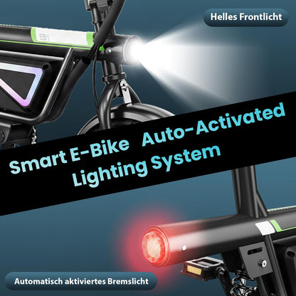 Finbike E-Bike Klapprad 14 Zoll, Elektrofahrrad mit 36V 12Ah Akku für Herren & Damen, 50KM Reichweite, 250W Motor, APP-Steuerung, Faltbares City Bike mit LED-Licht, Leicht & Kompakt für Pendler