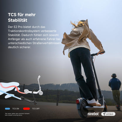 Segway-Ninebot E2 Pro D, E-Scooter mit Straßenzulassung für Erwachsene, max. 20 km/h Geschwindigkeit, 35 km Reichweite, Anti-Rutsch-Traktionskontrollsystem