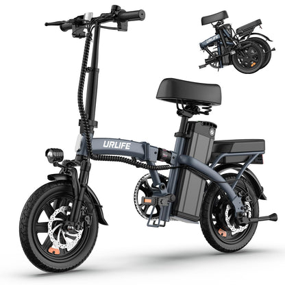 URLIFE E-Bike Klapprad 14", 48V 7.5Ah Austauschbarem Akku für Lange Reichweite bis 60KM, Elektrofahrrad 250W Motor, 3 Fahrmodi, Sitzhöhe Verstellbar, Falt-Pedelec ebike für Herren Damen Grau