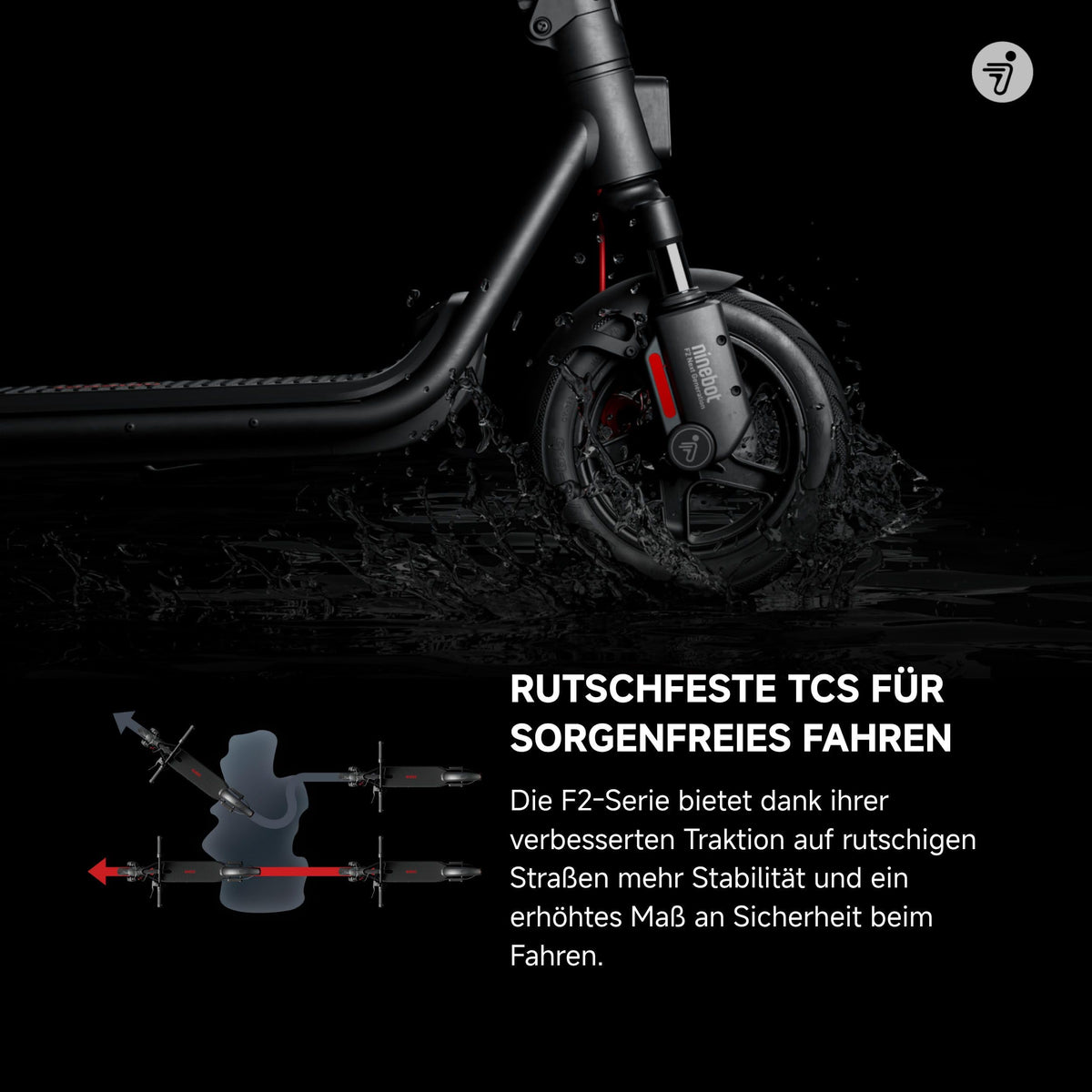 Segway-Ninebot F2 Pro D II, E-Scooter mit Deutscher Straßenzulassung für Erwachsene, 65km Reichweite im Eco-Modus, 120kg Tragfähigkeit, vordere Doppelfederung, Farb LED Display, Schwarz