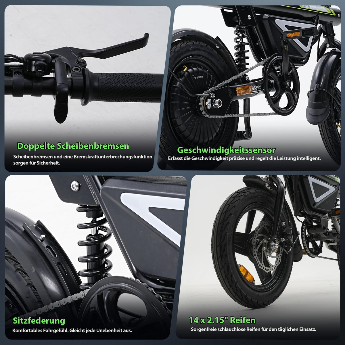 Finbike E-Bike Klapprad 14 Zoll, Elektrofahrrad mit 36V 12Ah Akku für Herren & Damen, 50KM Reichweite, 250W Motor, APP-Steuerung, Faltbares City Bike mit LED-Licht, Leicht & Kompakt für Pendler