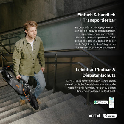 Segway-Ninebot F2 Pro D, E-Scooter mit Straßenzulassung für Erwachsene, max. 20 km/h Geschwindigkeit, 55 km Reichweite, Lange Reichweite