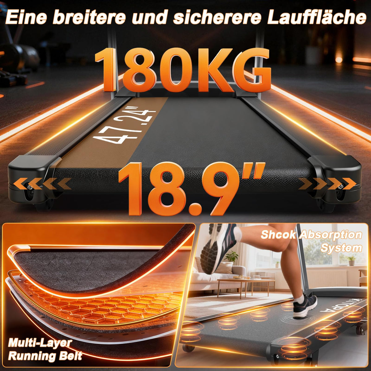 Kitopa Laufband für Zuhause, 48*120CM Laufbereich,Klappbar mit 18% Steigung