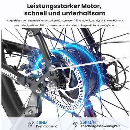 Touroll J1 ST 27,5" E Bike, Elektrofahrrad Trekkingrad E-Bike Herren Damen mit 36V 561.6Wh Akku,100km Reichweite, 250W Motor, E-Fahrrad mit 7-Gang-Getriebe, Pedelec Citybike EBike für Erwachsene