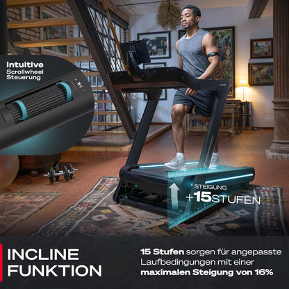 Sportstech sTread Lite Laufband für Zuhause klappbar bis 150 kg & 20 km/h – Treadmill mit 16% Steigung, 7 PS Motor, extra große Lauffläche, LED-Display, App-kompatibel, sPulse Pulsgurt inkl.
